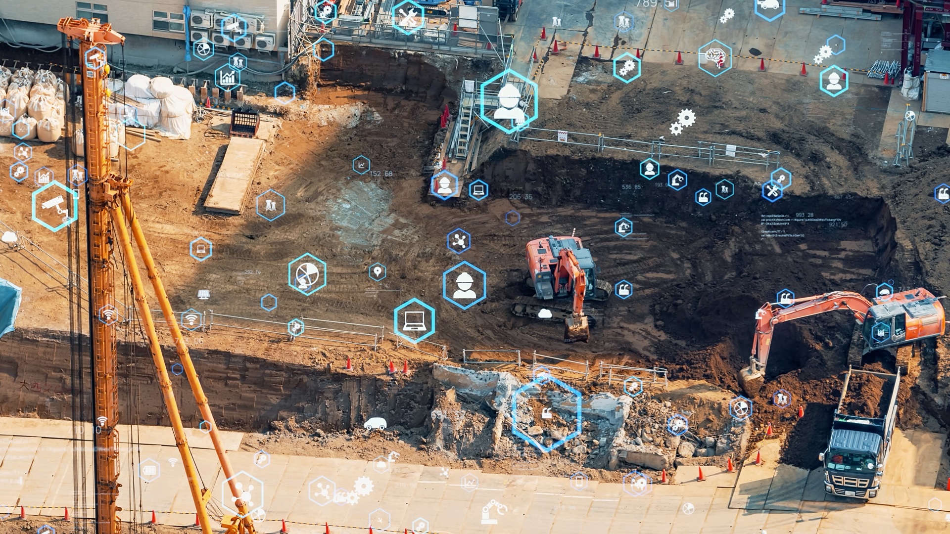 Construction site with technology overlaid